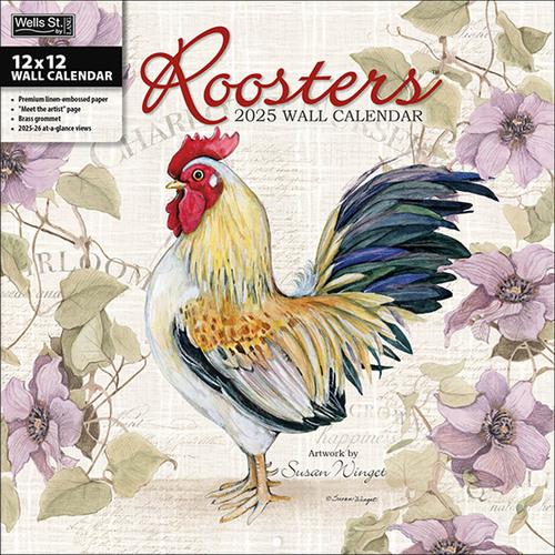 2025 Calendar Roosters Square Wall Wells St. by Lang L32229