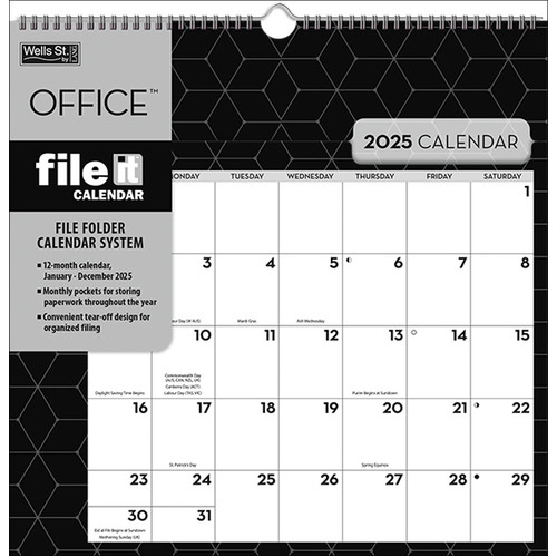 2025 Calendar File-It Office Square Wall Wells St. by Lang L33868